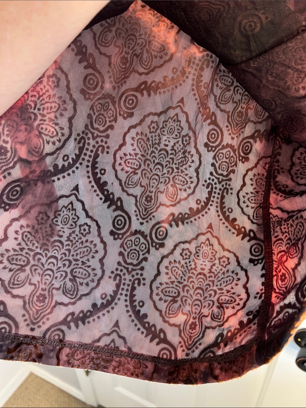 Vintage velvet burnout ruffle long sleeve blouse tie dye autumn damask 2X - Picture 8 of 8